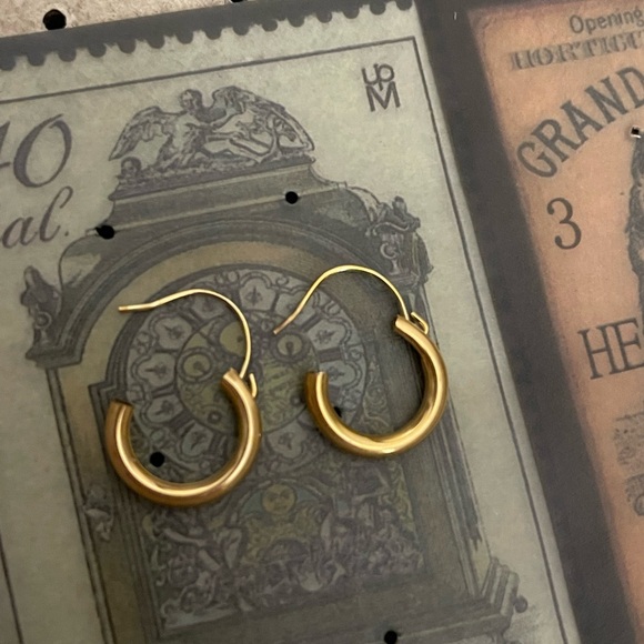 NEW OS 1960s 14kt solid yellow gold wires pierced hoop earrings VTG Mid Century - Picture 4 of 7